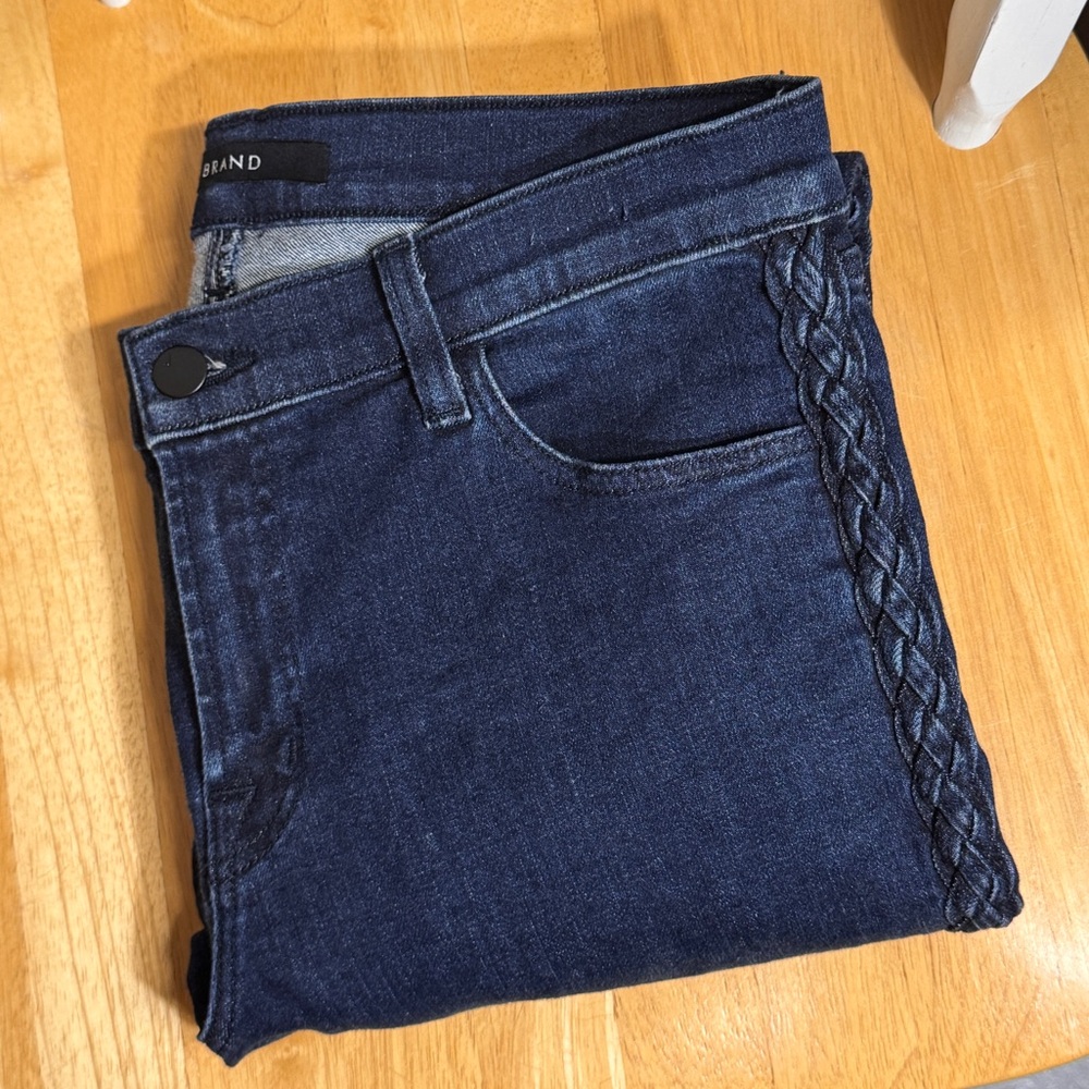 J Brand Jeans Braided Cantonite Mid-Rise Super Skinny Jeans 30 Stretch Raw Hem - Picture 3 of 7